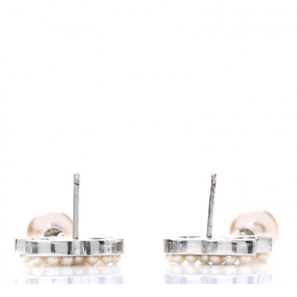CHANEL Pearl Drop CC Silver and Pearl Earrings